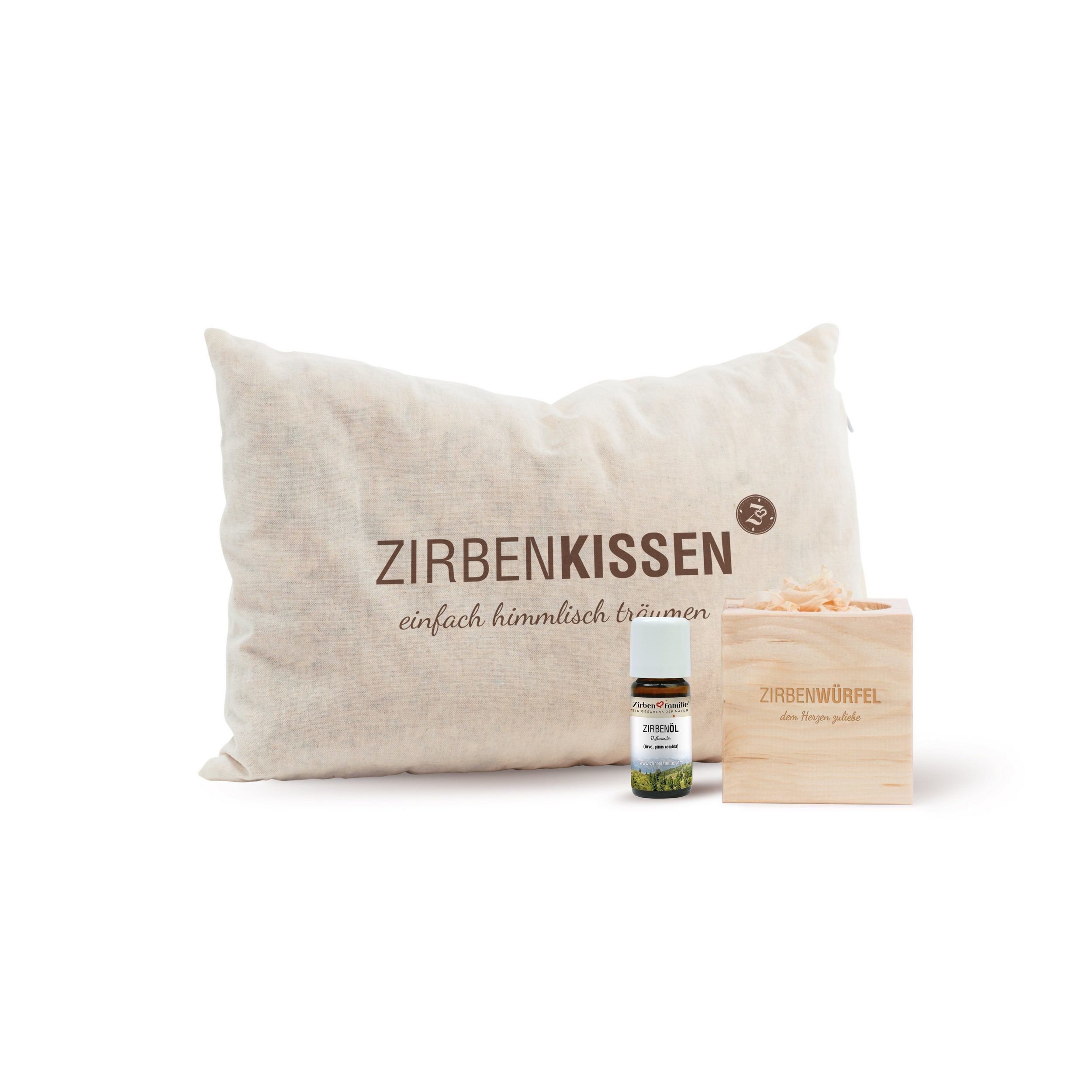 Zirben Kombipack Gute Nacht Set Zirbenfamilie von vorne Zirben Kombipack Gute Nacht Set Zirbenfamilie von vorne