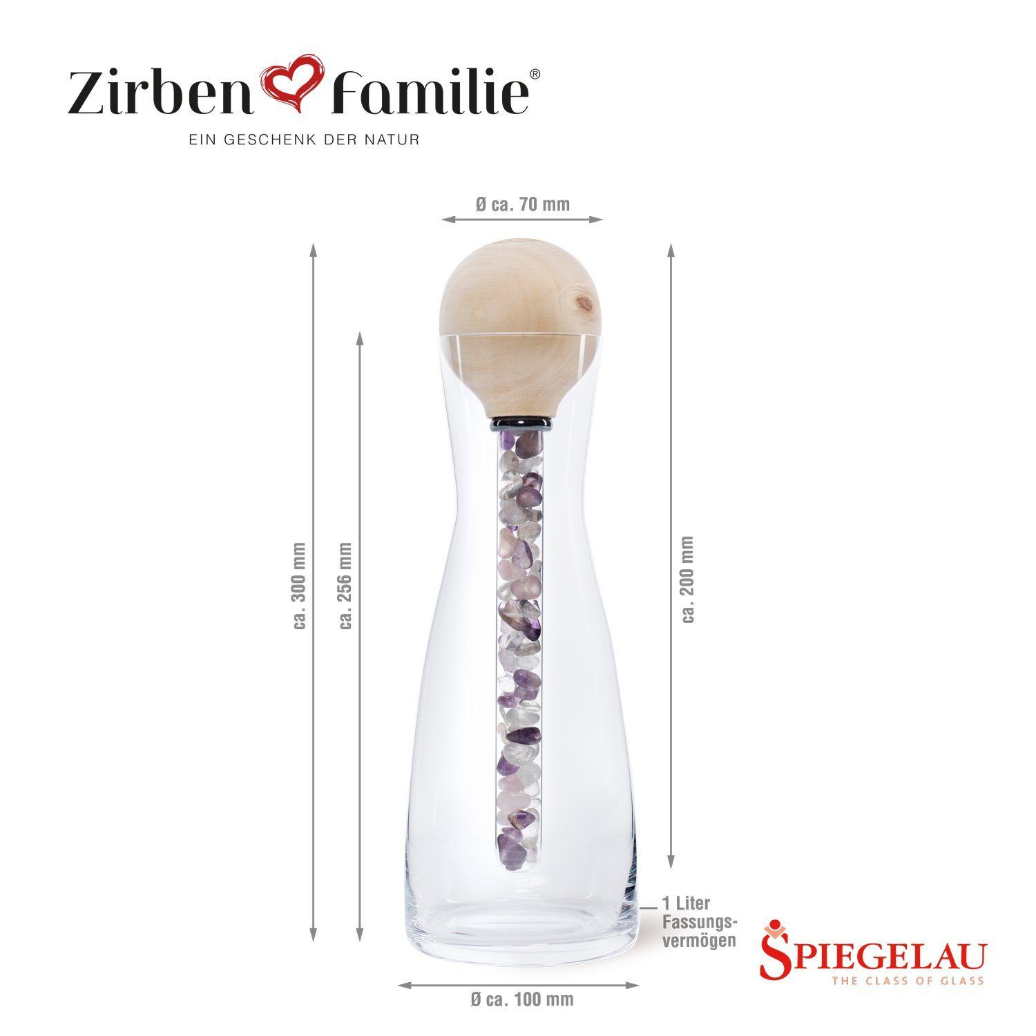 Zirbenkugel Edelstein Stab Karaffe Zirbenfamilie Länge und Breite Zirbenkugel Edelstein Stab Karaffe Zirbenfamilie Länge und Breite