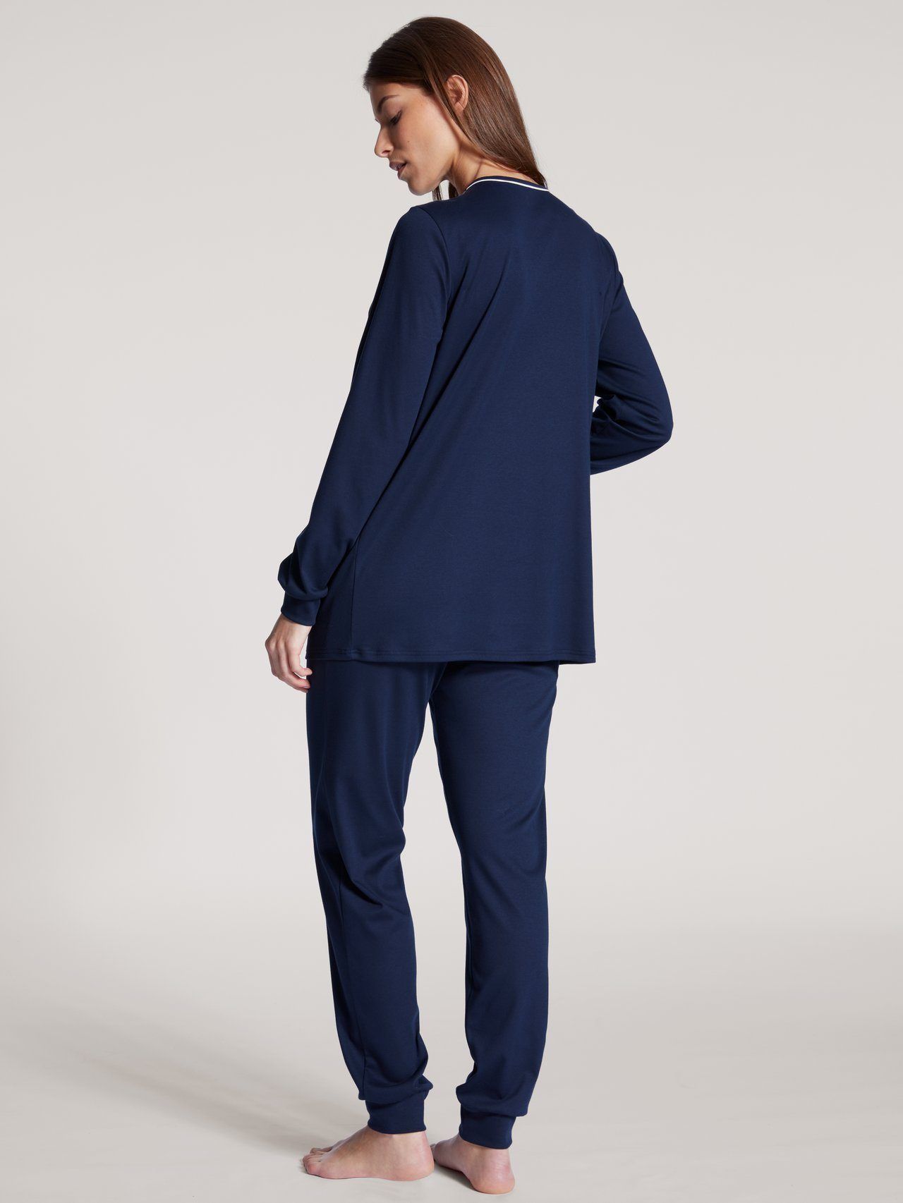 Calida Damen Bündchenpyjama Dunkelblau - von hinten Calida Damen Bündchenpyjama Dunkelblau - von hinten
