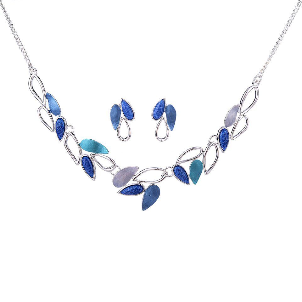 Collier mit Ohrreingen Blätter COM008