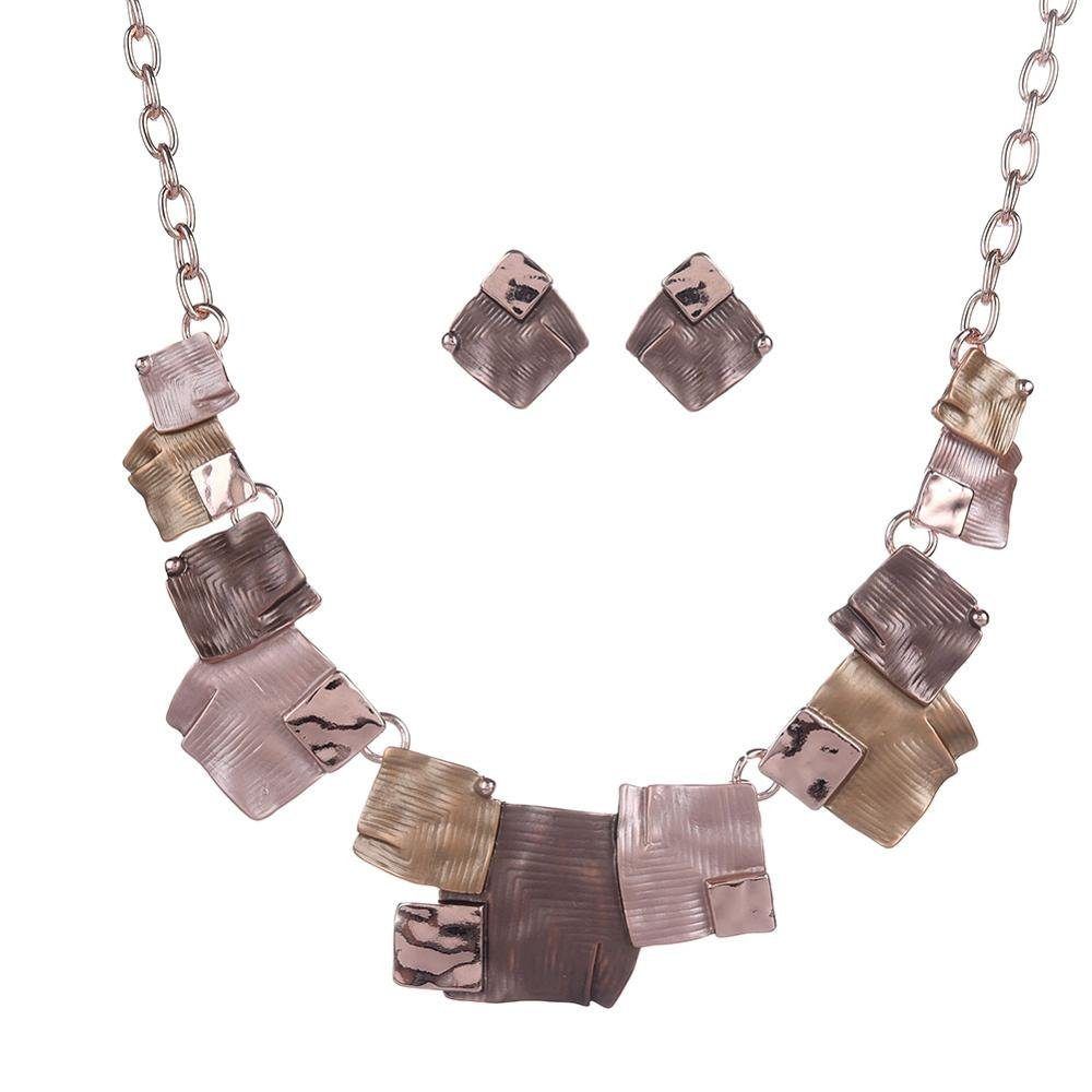 Collier mit Ohrringen Quadrate COM003