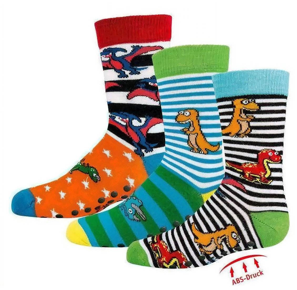 Socks 4 Fun Motiv Dino + ABS 3 Paar sort.
