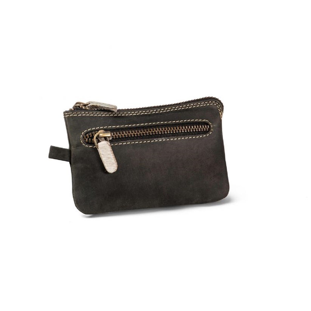 Fellhof Schlüsselmäppchen Graphit Rückseite mit Reißverschlüsse aus Messing