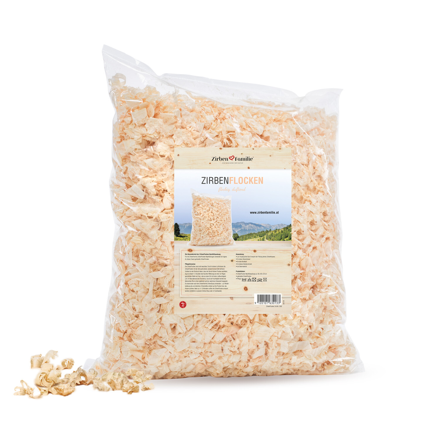 Zirbenflocken Nachfüllpack von Vorne Zirbenflocken Nachfüllpack von Vorne