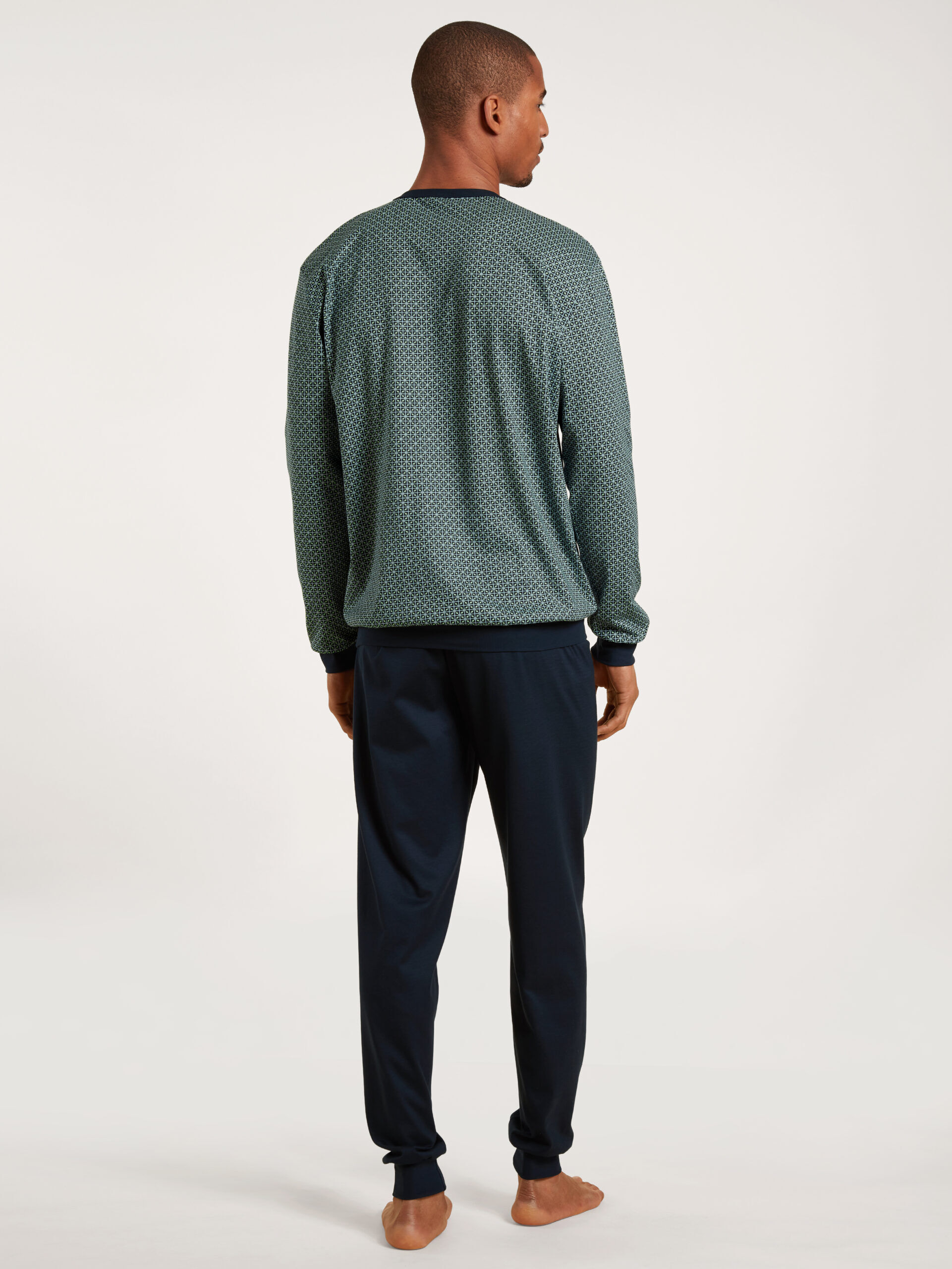 Calida Herren Bündchenpyjama tempest blue - von hinten