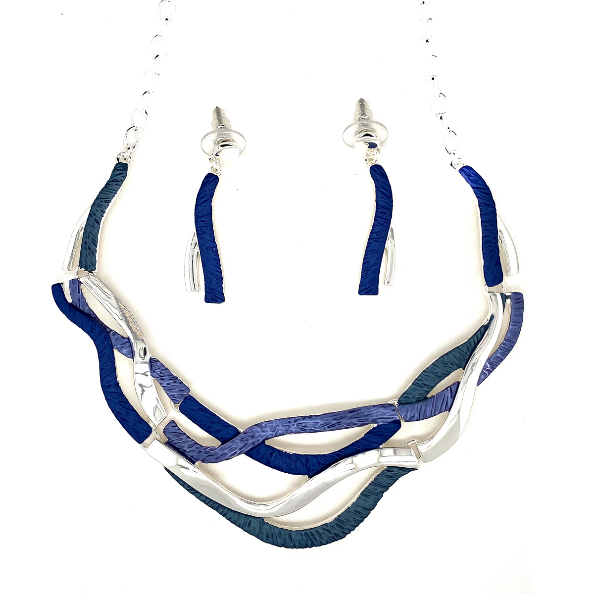 Collier mit Ohrringen silber blau