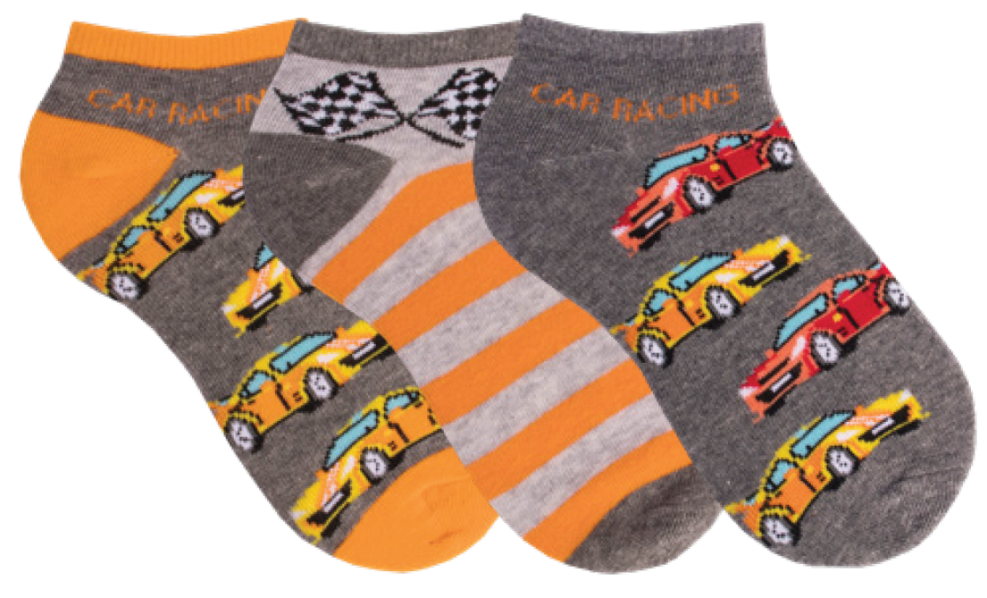 Sneakersocken Rennauto 3-er Bündel orange