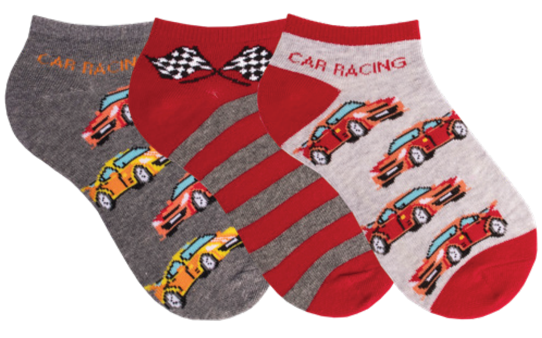 Sneakersocken Rennauto 3-er Bündel rot