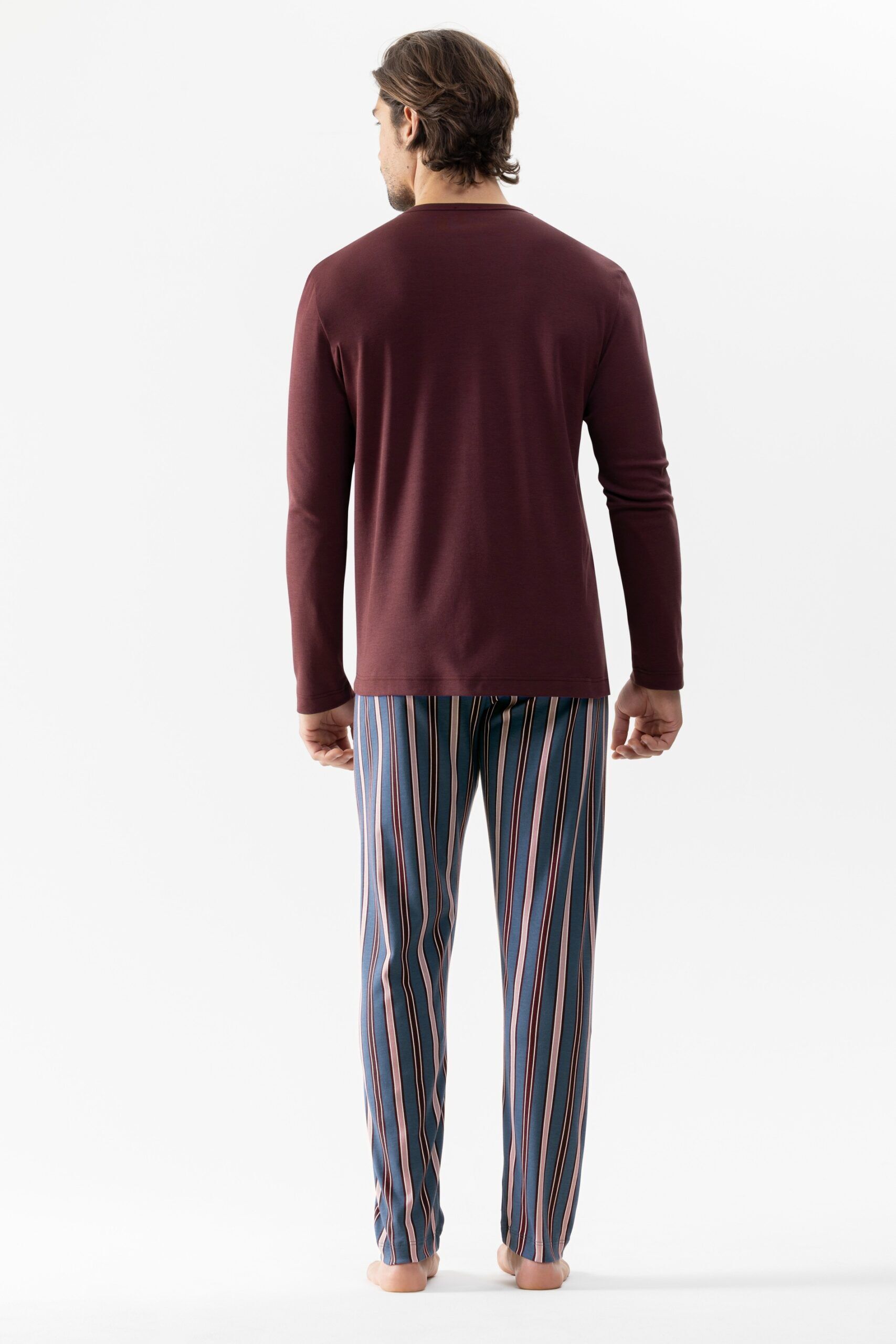 Mey Herrenpyjama Serier 4 Col Striped Vino Rosso - von hinten Mey Herrenpyjama Serier 4 Col Striped Vino Rosso - von hinten