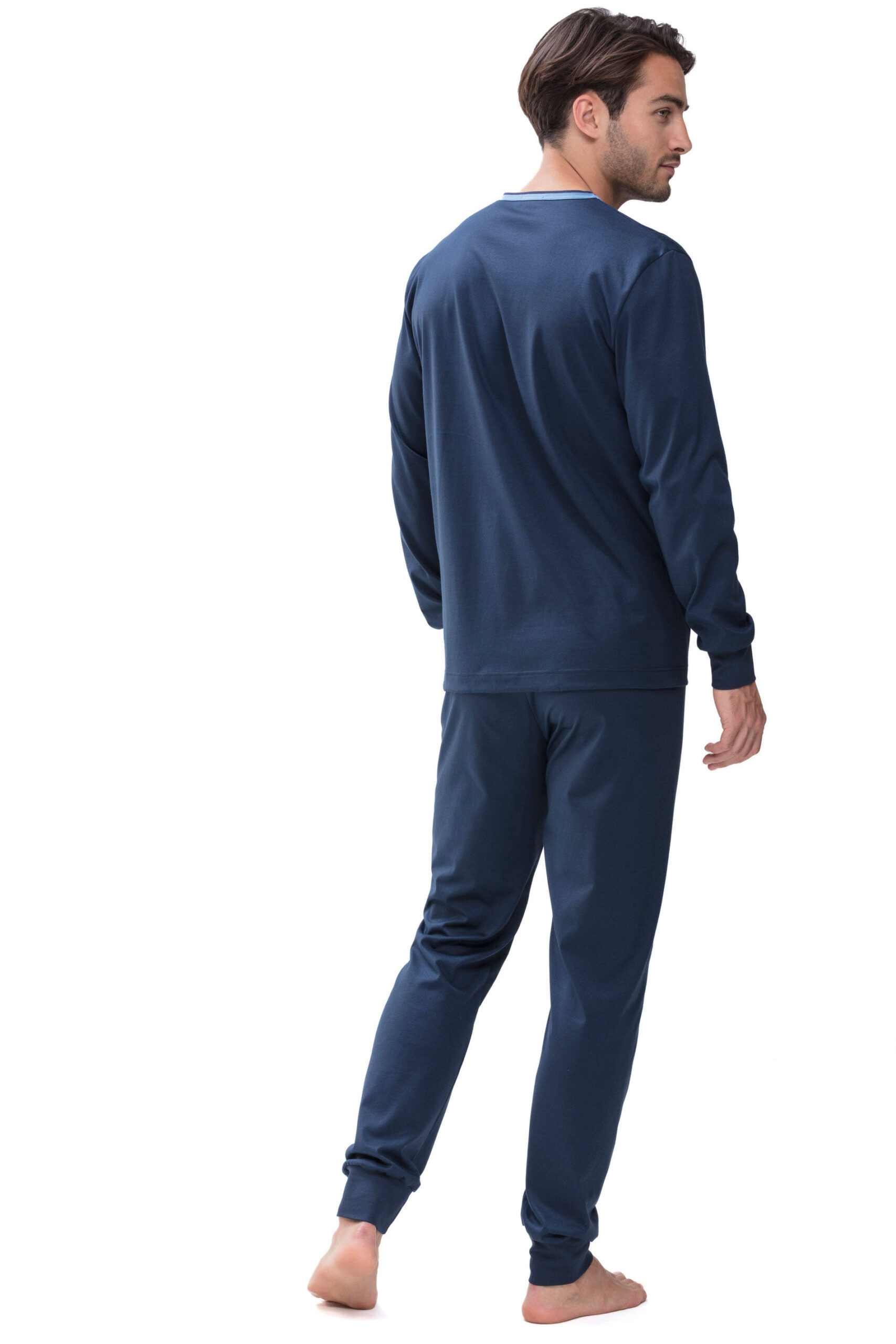 Mey Herren Bündchenpyjama 18889 yacht blue - von hinten