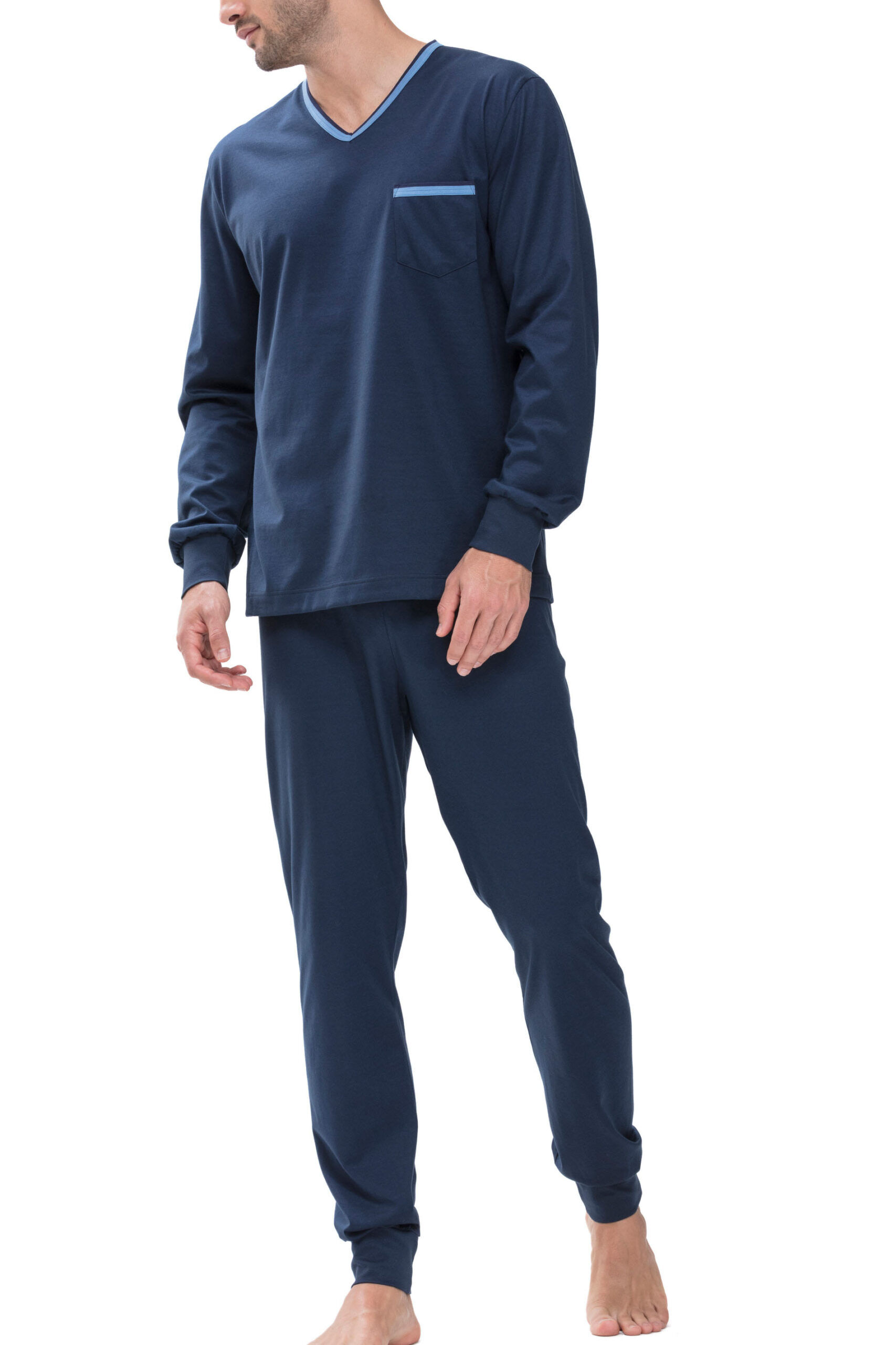 Mey Herren Bündchenpyjama 18889 yacht blue - von vorne