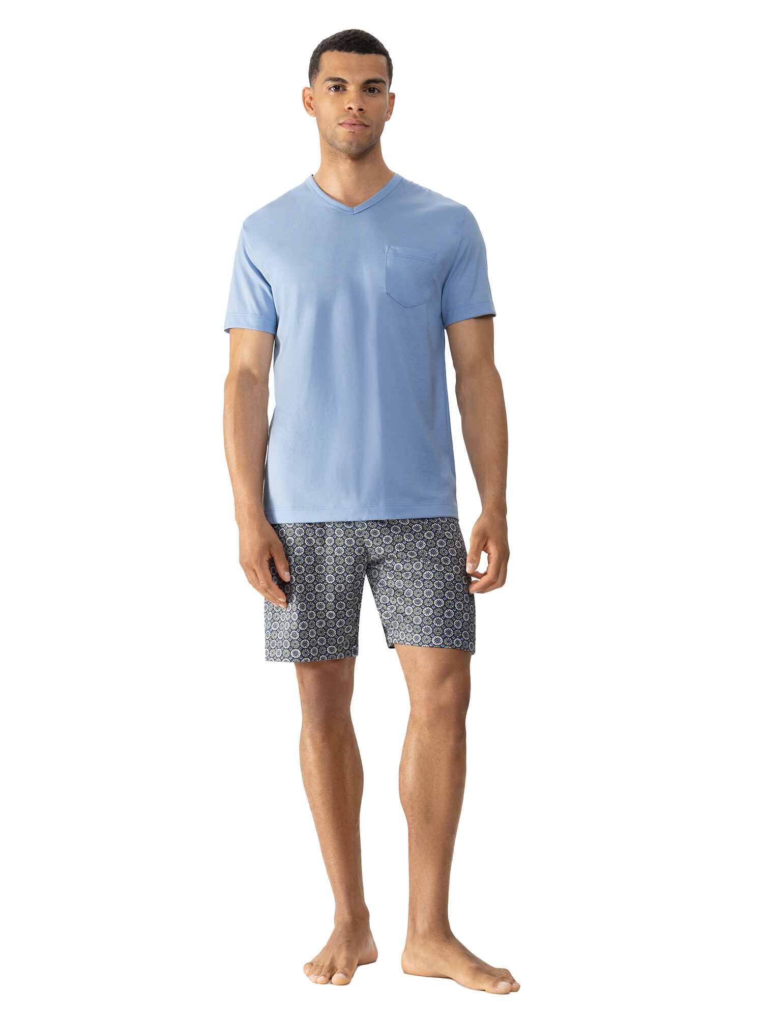 Mey Herren Kurzpyjama 33064 Heavenly Blue - von vorne