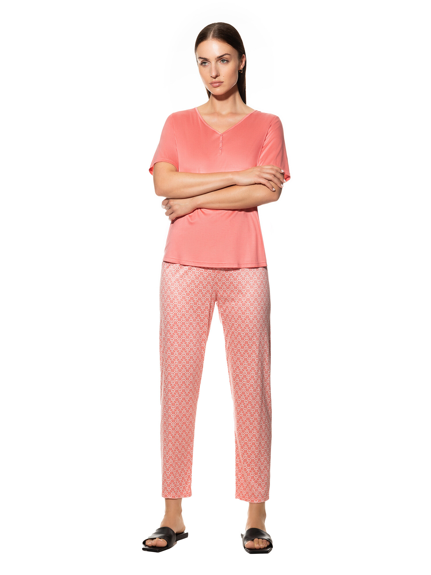 Mey Damen Pyjama 7/8 13226 Cherry Punch - von vorne