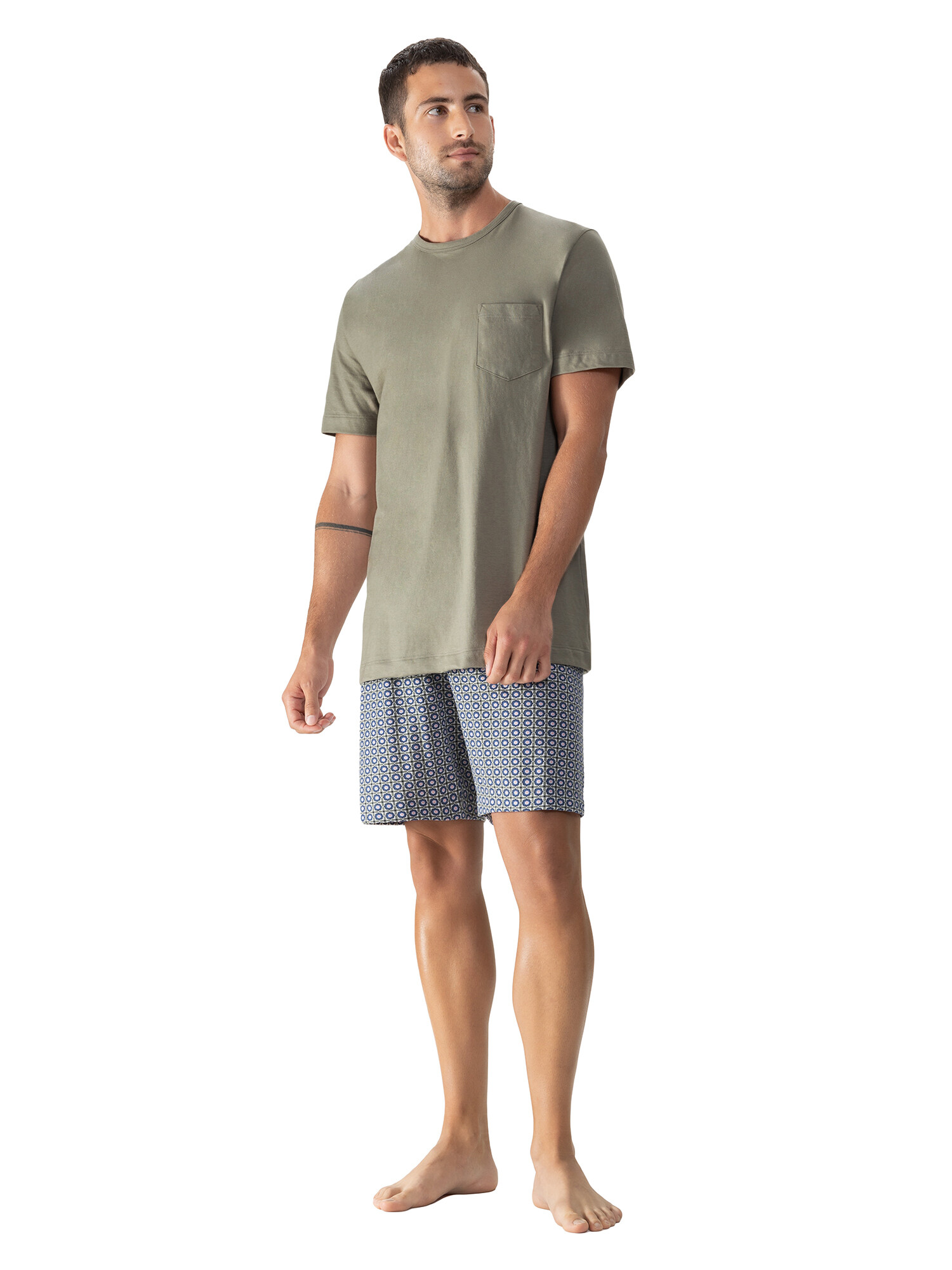 Mey Herren Pyjama kurz 33068 Salvia - von vorne Mey Herren Pyjama kurz 33068 Salvia - von vorne