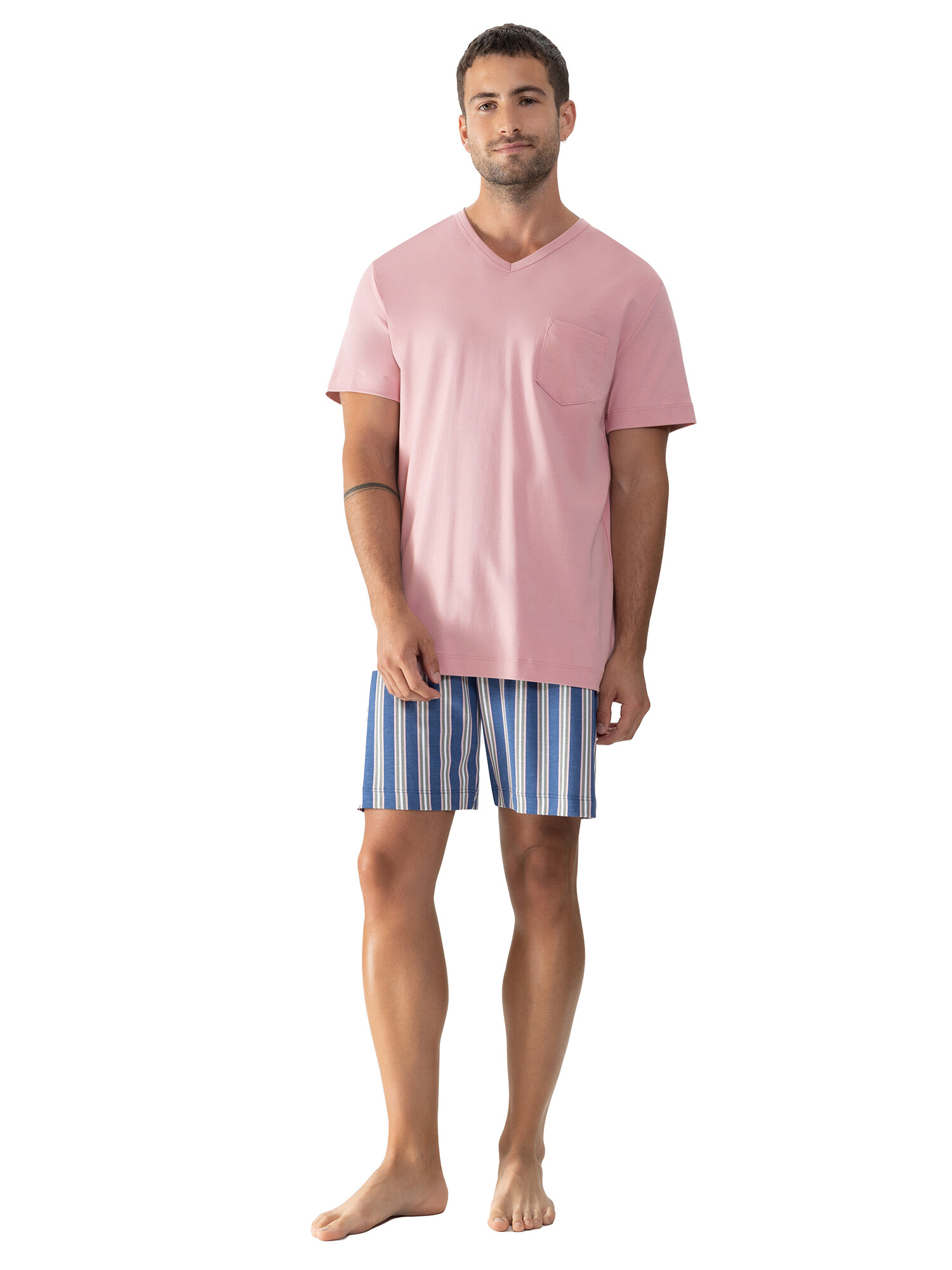 Mey Herren Pyjama kurz 33069 Pink Herbs - von vorne