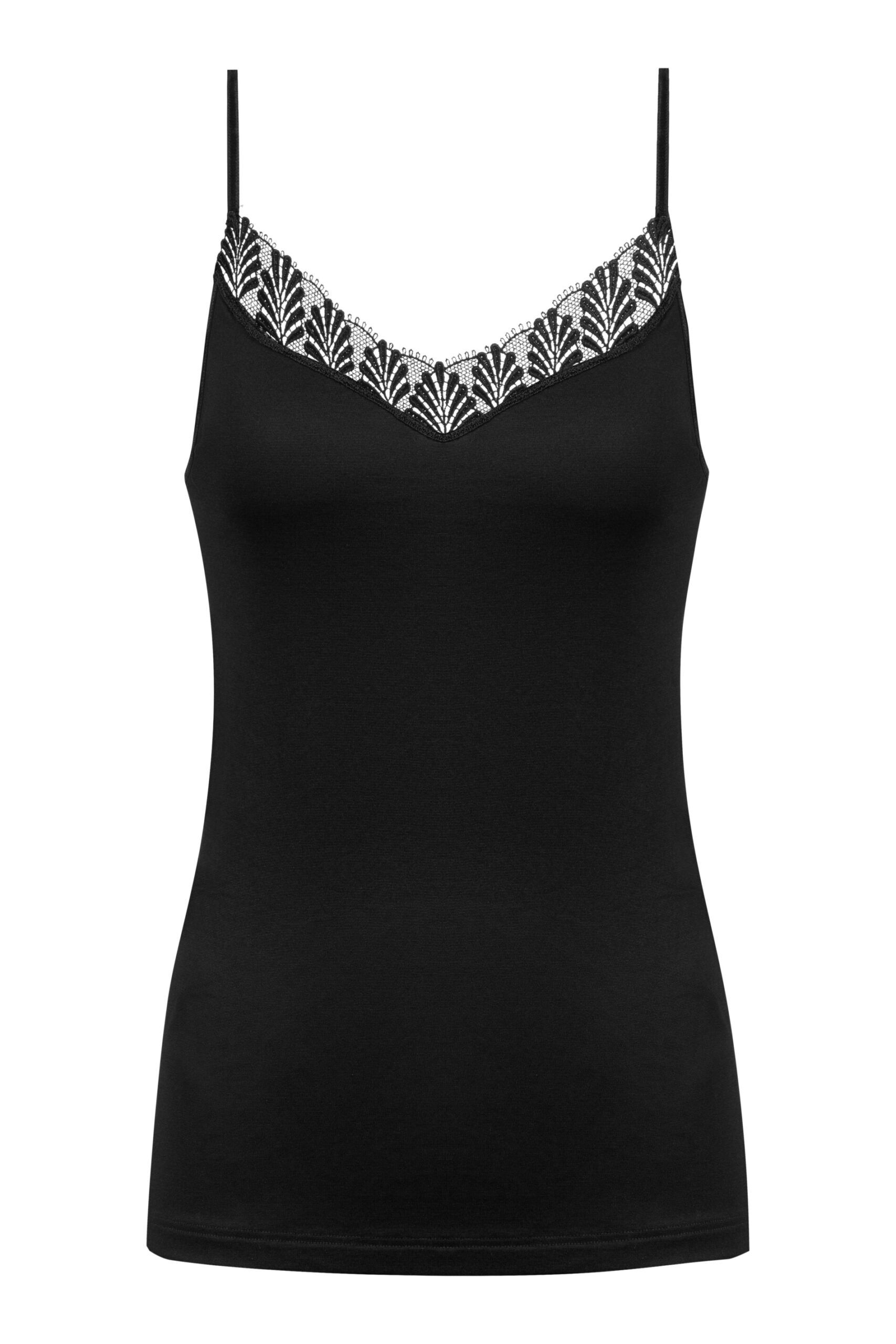Mey Spaghetti-Top mit Spitze schwarz plain