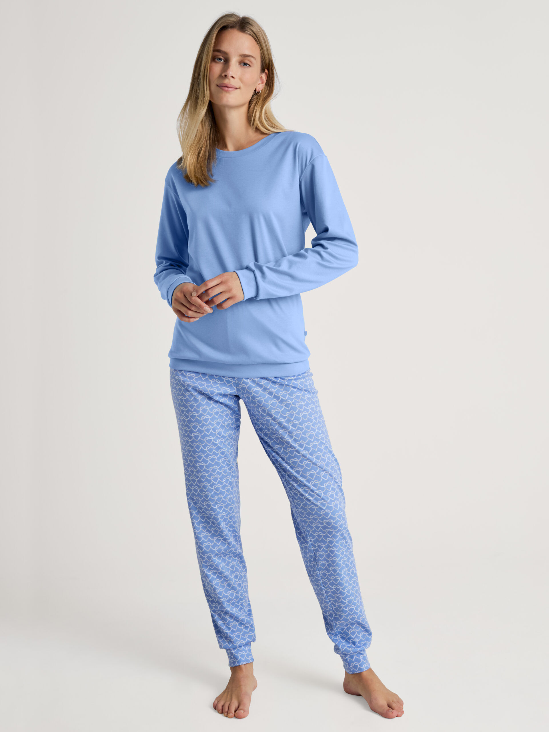 Calida Damen Bündchenpyjama 41557 Hydrangea Blue