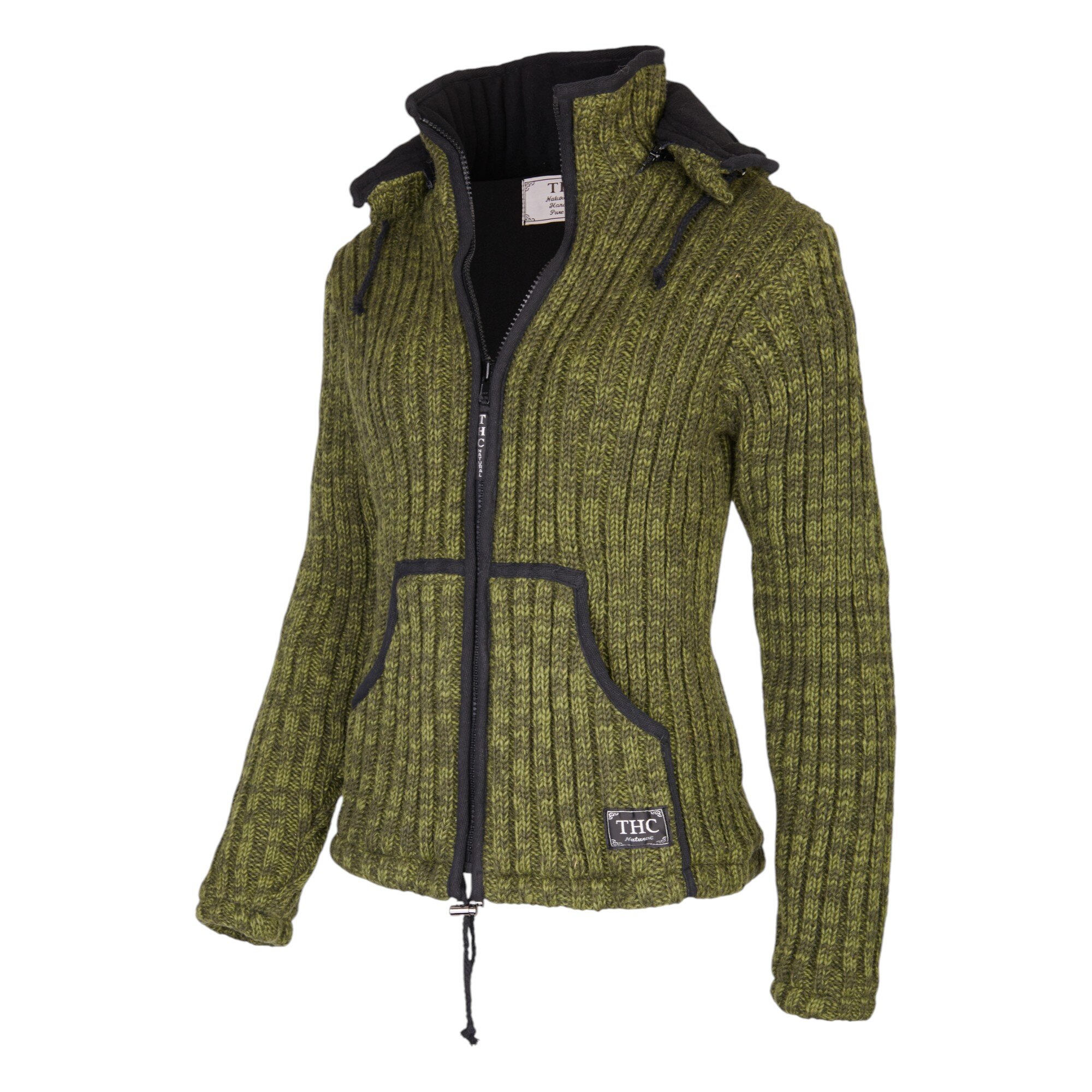 THC Schafwoll Strickjacke grün (Modell 720) von der Seite