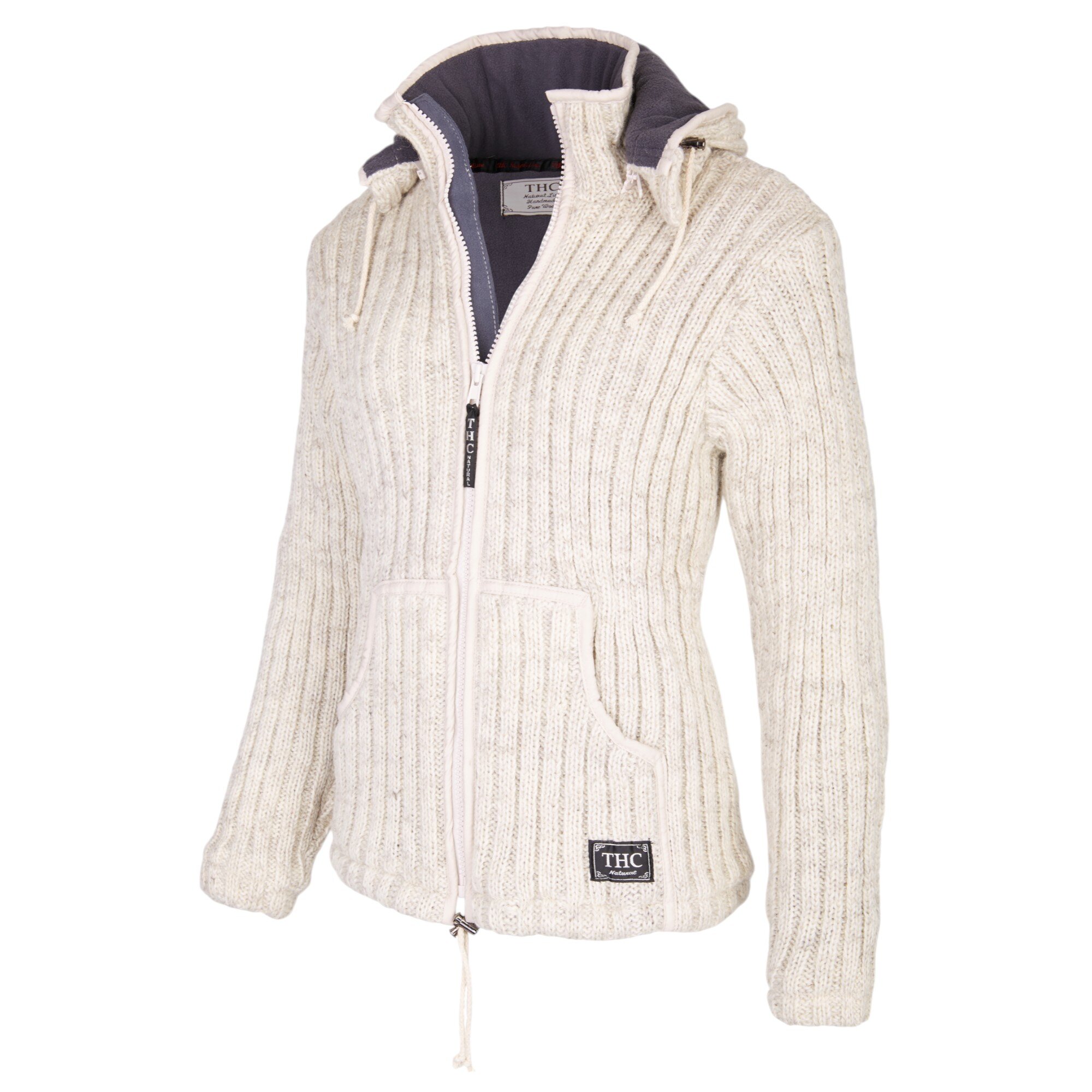 THC Schafwoll Strickjacke weiß (Modell 713) von der Seite