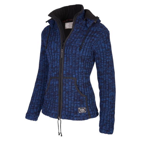 THC Schafwoll Strickjacke blau (Modell 716) von der Seite