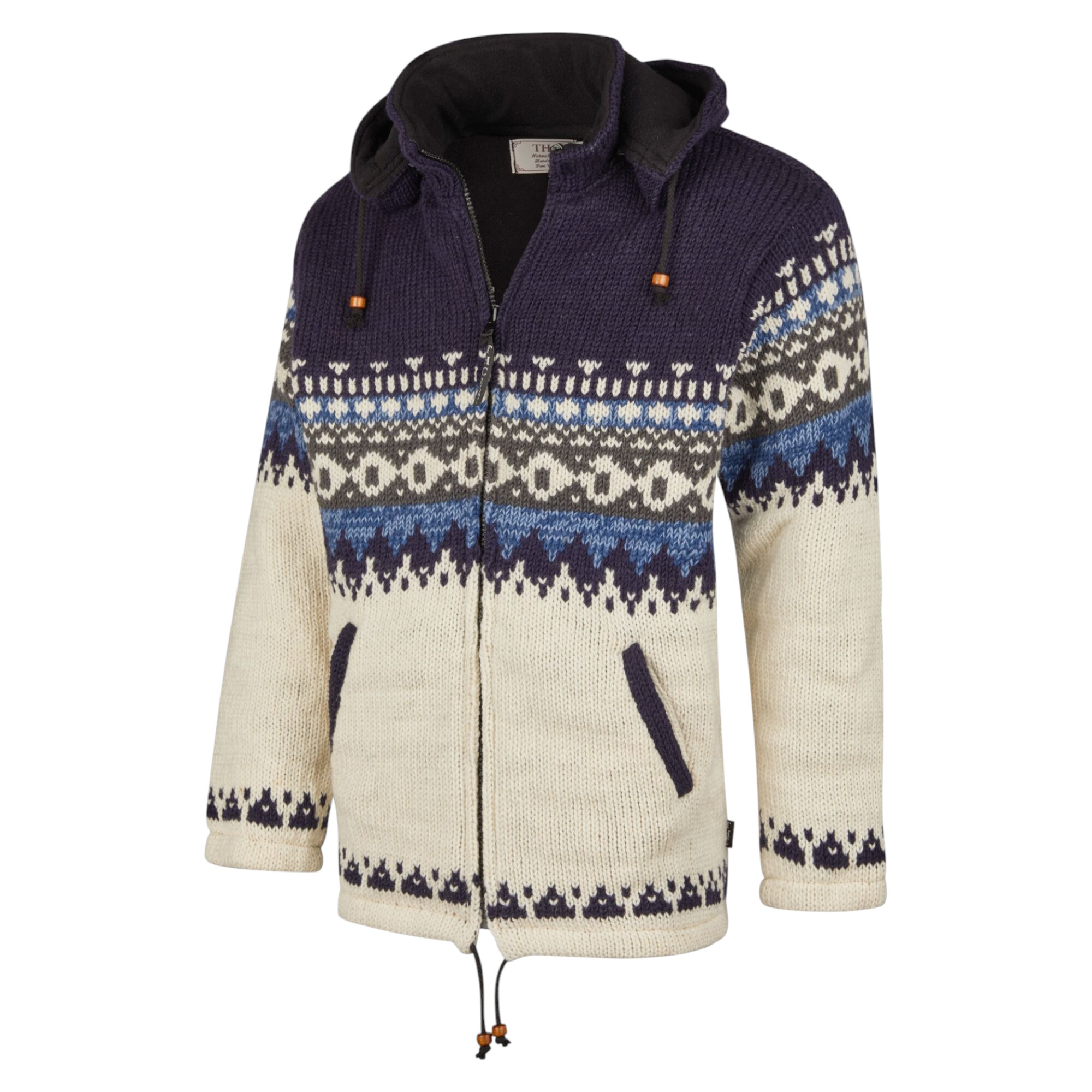 THC Schafwollstrickjacke blau gemustert 816 von der Seite