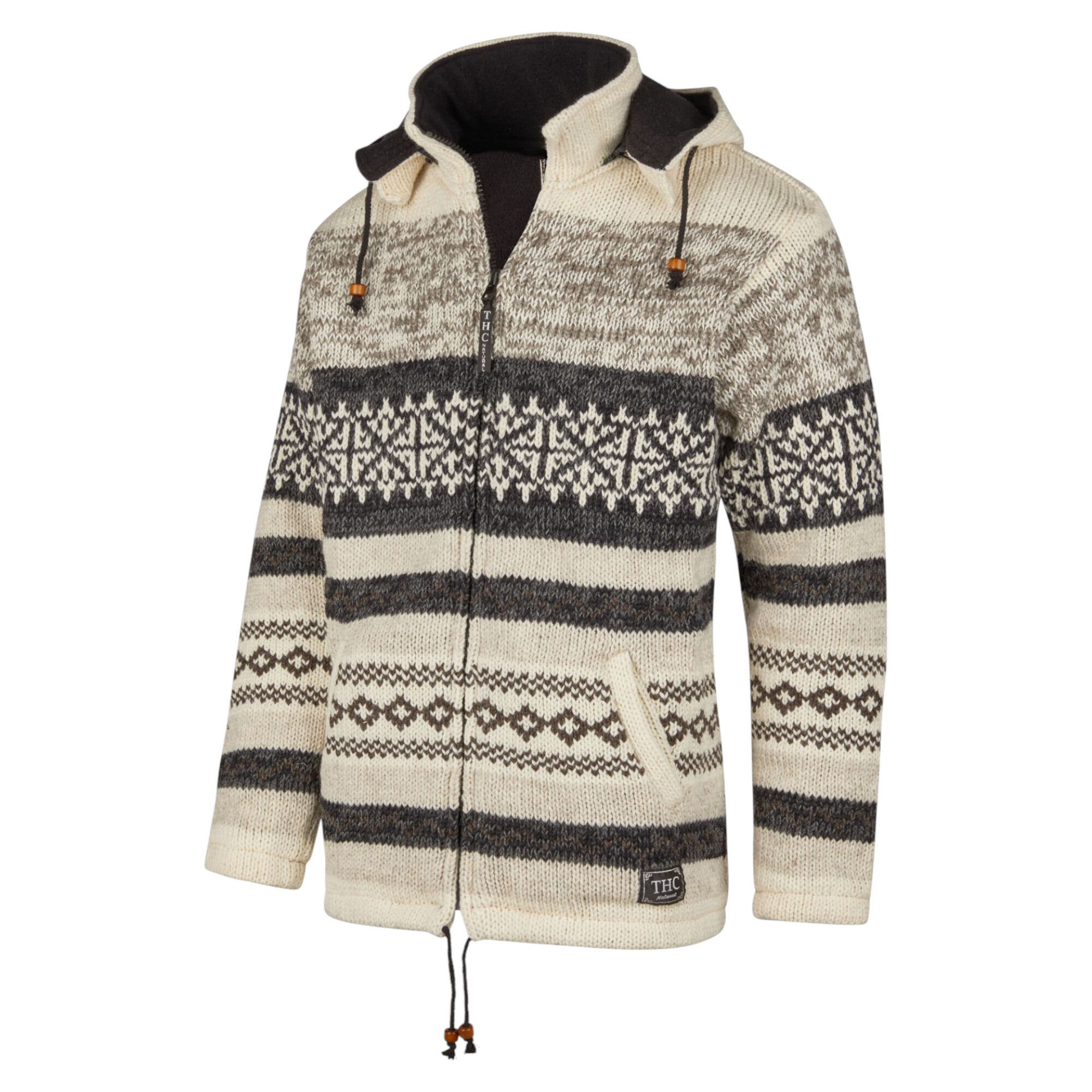 THC Schafwollstrickjacke beige gemustert 888 von der Seite