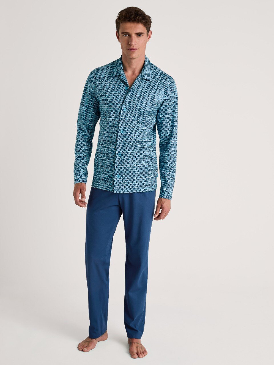 Calida Herren Pyjama durchgeknöpft 47987 Pottery Blue