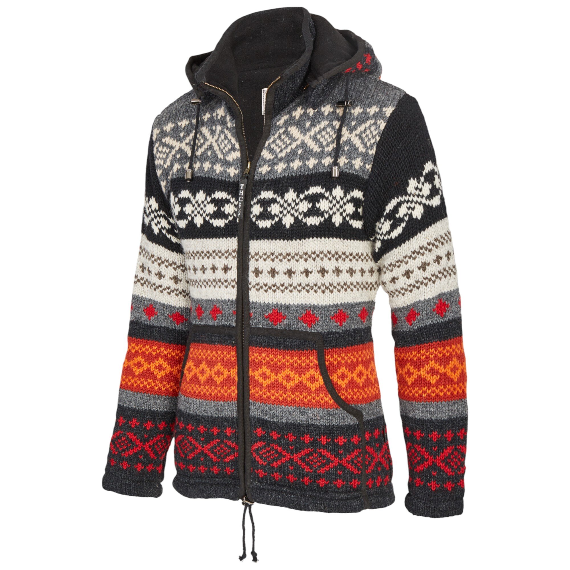 THC Schafwoll Strickjacke bunt gemustert (Modell 825) von der Seite