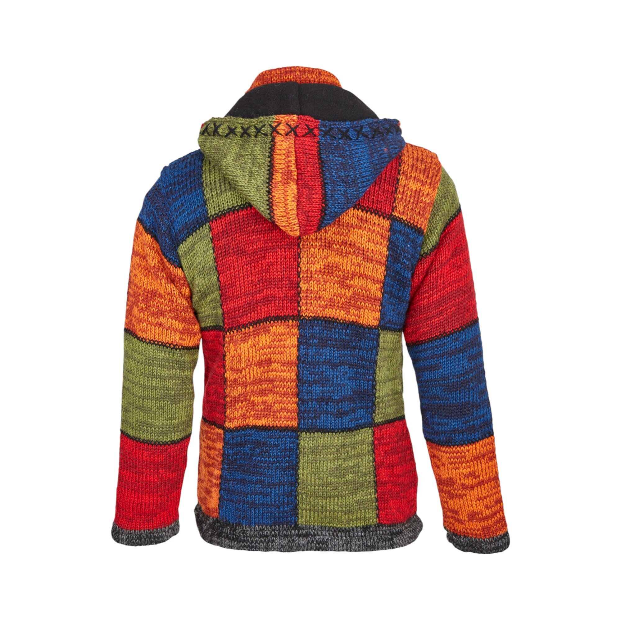 THC Schafwoll Strickjacke bunte Quadrate (Modell 814) von hinten