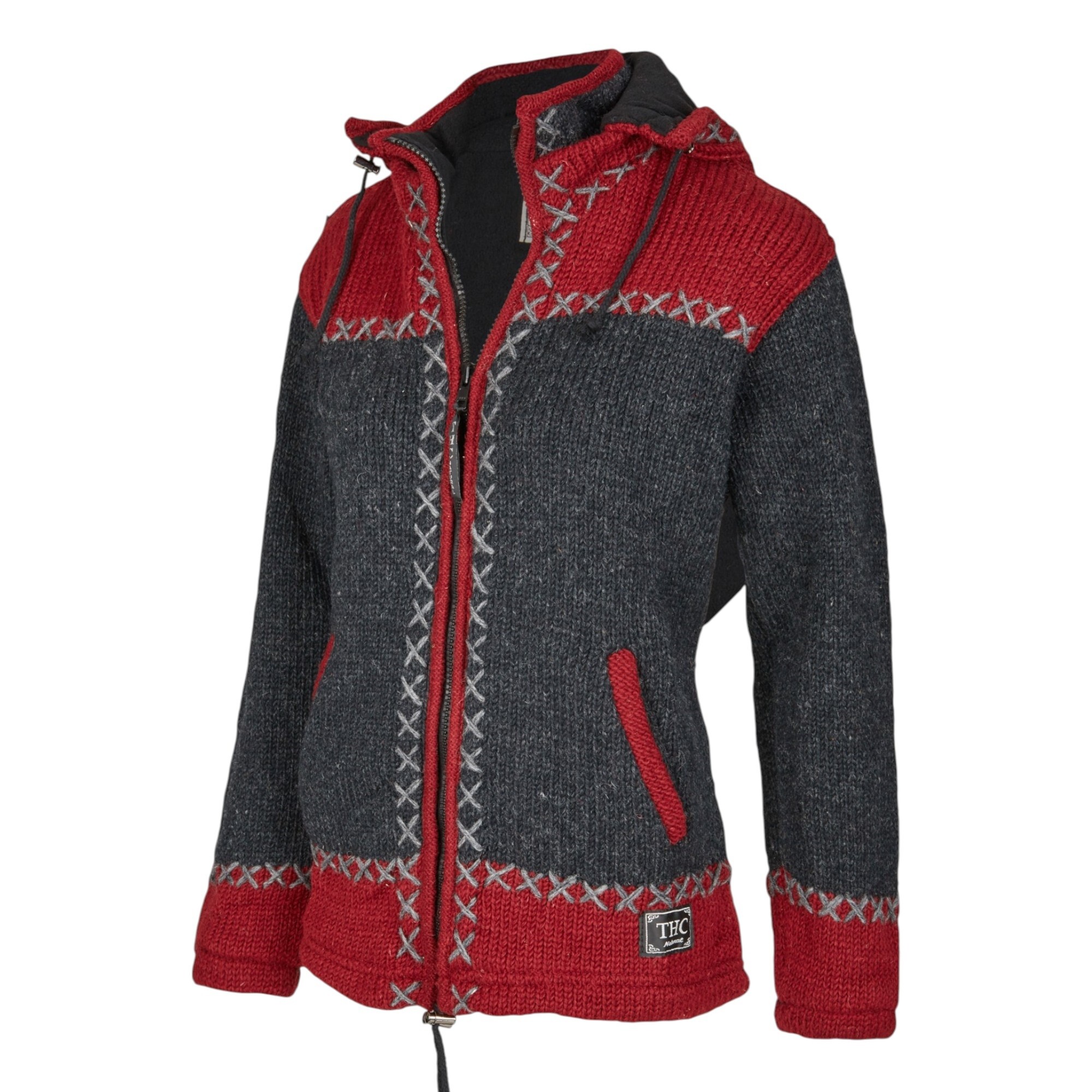 THC Schafwollstrickjacke anthrazit rot 512 seitlich