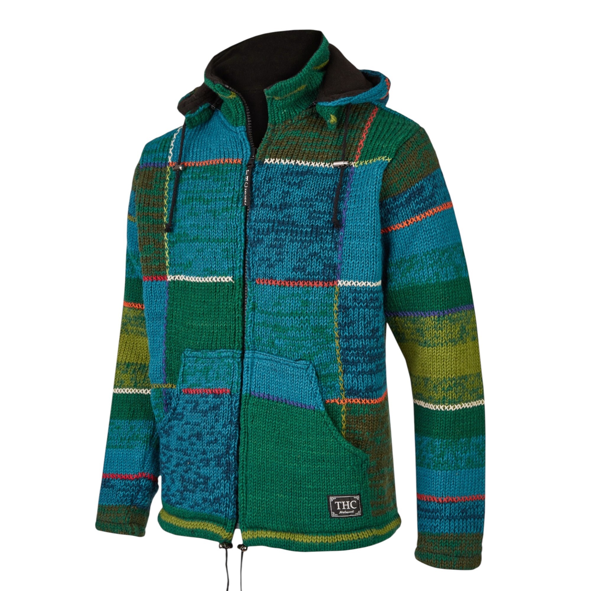 THC Strickjacke 826 Quadrate grün blau seitlich