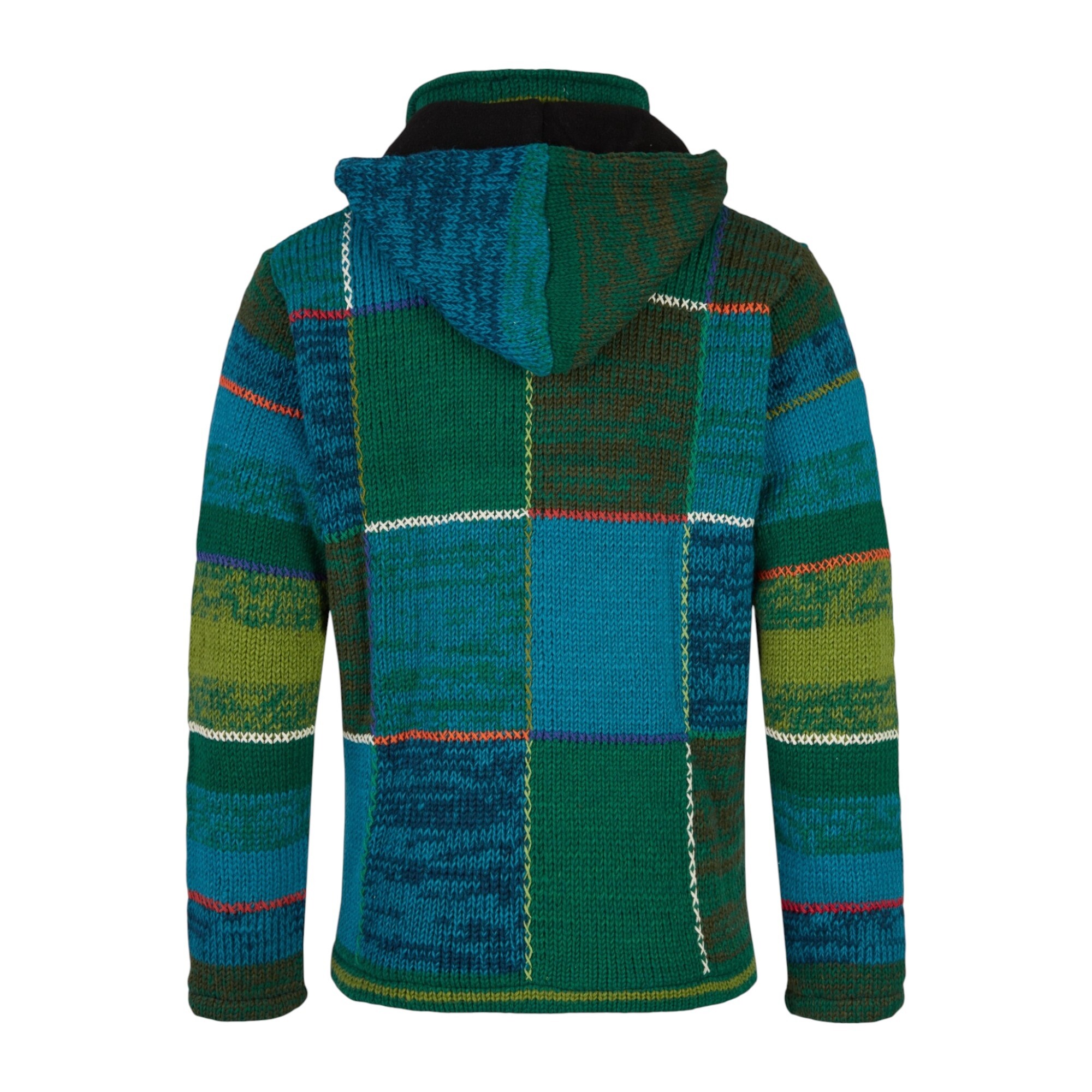 THC Strickjacke 826 Quadrate grün blau hinten