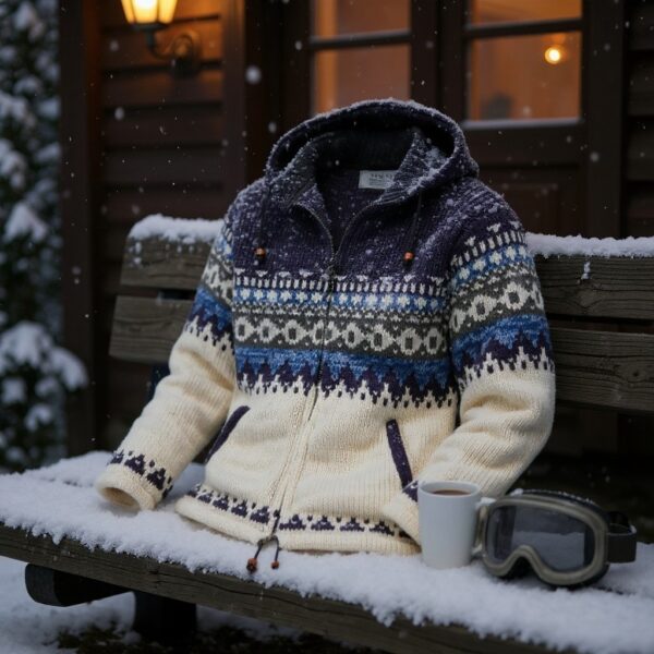 THC Schafwollstrickjacke blau gemustert 816 8