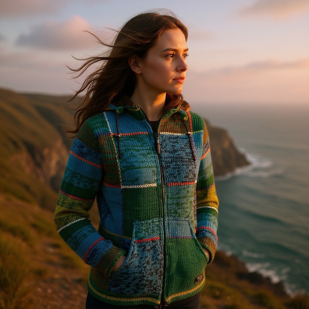 THC Strickjacke 826 Quadrate grün blau 8