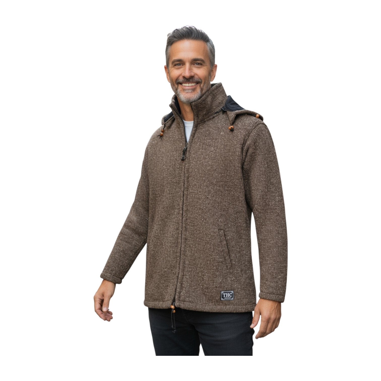 THC Schafwollstrickjacke Baumwollfutter 856 braun 6