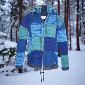 Schafwollstrickjacke blaue Quadrate 806 5