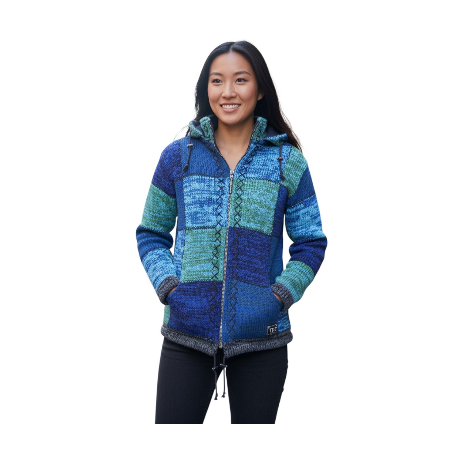 Schafwollstrickjacke blaue Quadrate 806 6