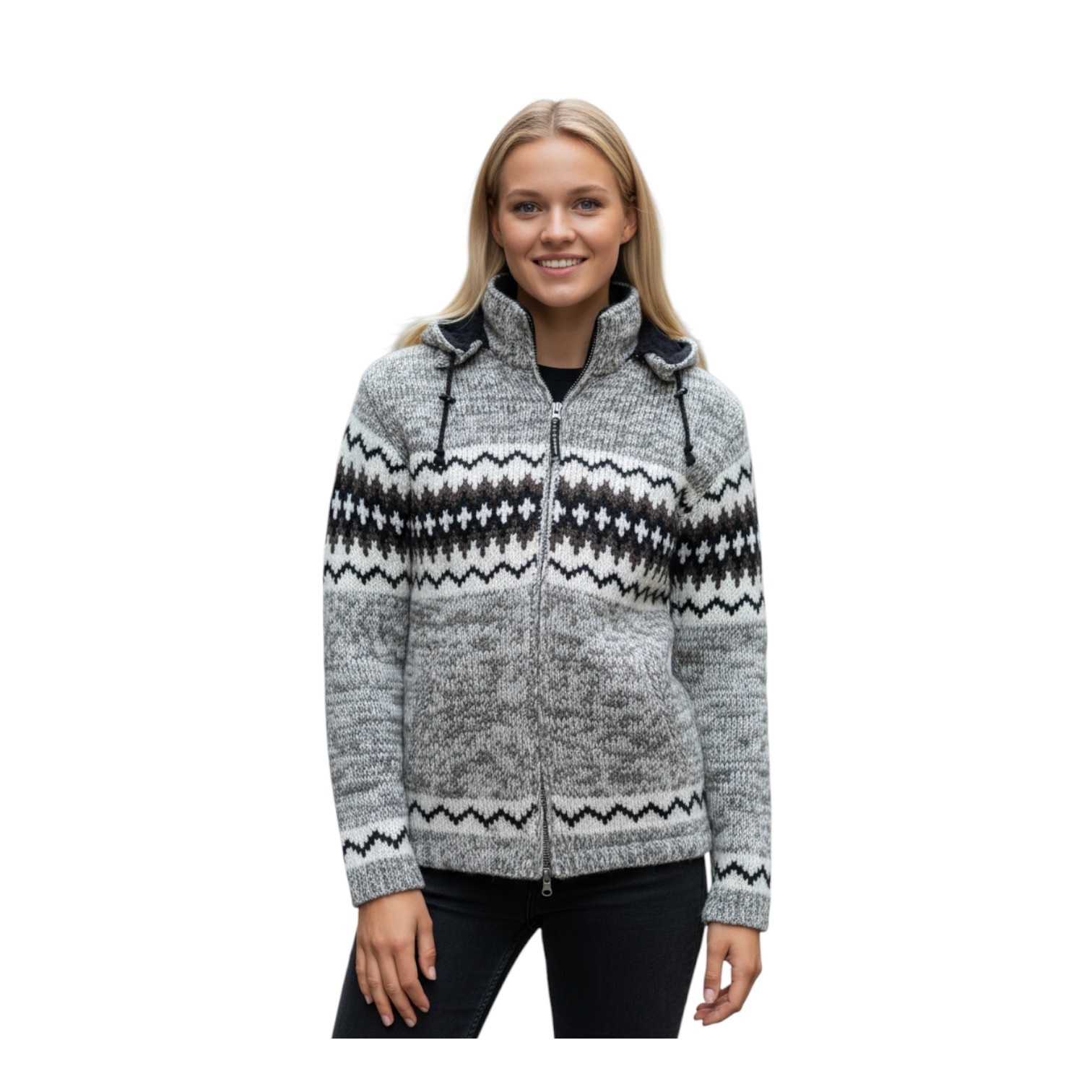 THC Schafwollstrickjacke Norweger grau meliert 608 6