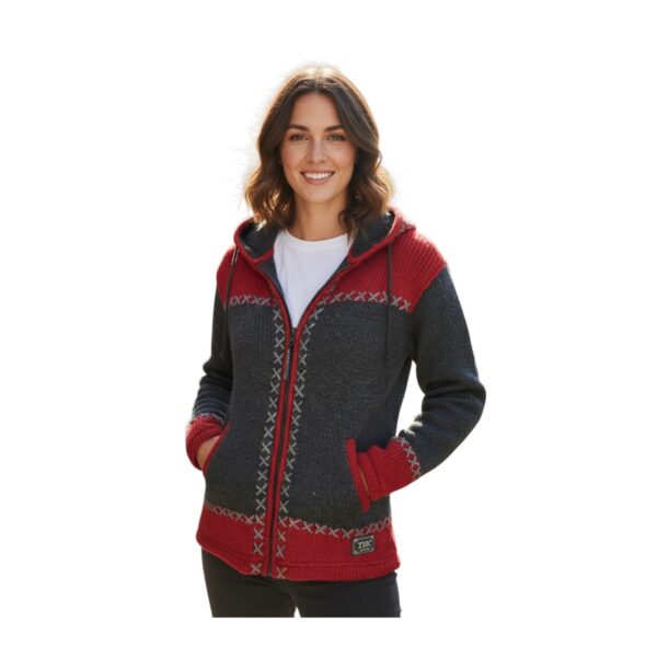 THC Schafwollstrickjacke anthrazit rot 512 6