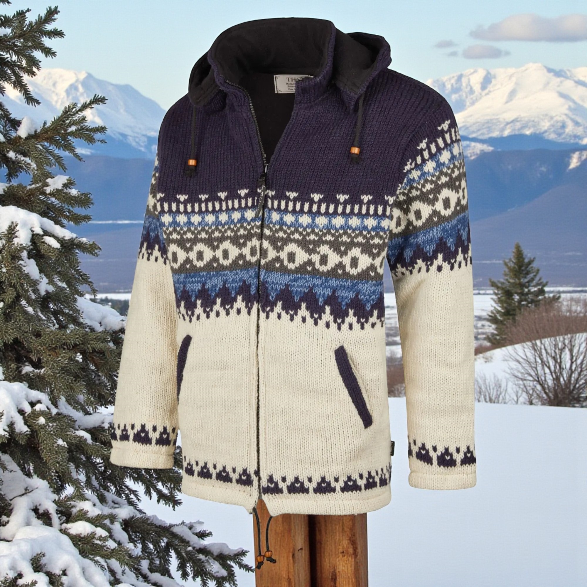 THC Schafwollstrickjacke blau gemustert 816 4