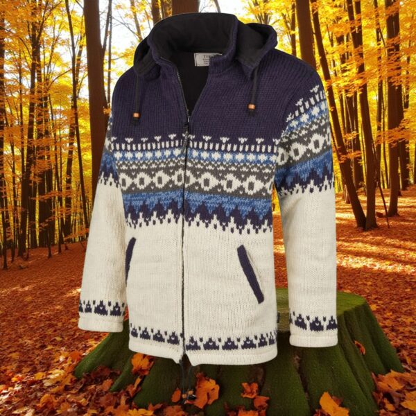 THC Schafwollstrickjacke blau gemustert 816 5