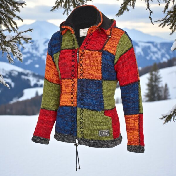 THC Schafwollstrickjacke bunte Quadrate 814 5