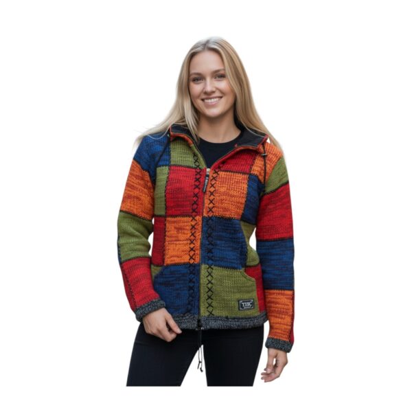 THC Schafwollstrickjacke bunte Quadrate 814 6
