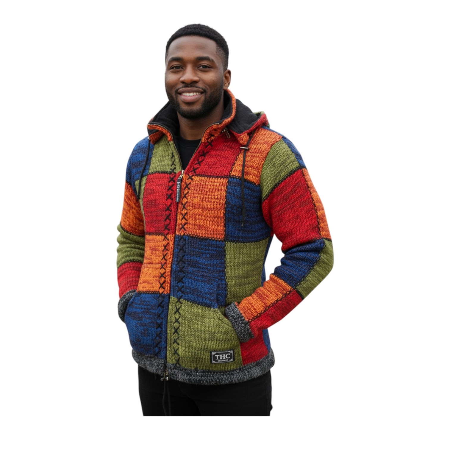 THC Schafwollstrickjacke bunte Quadrate 814 7