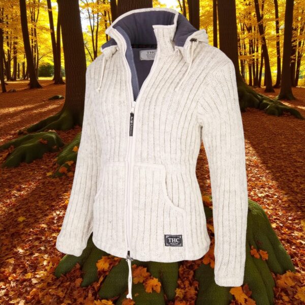 THC Schafwollstrickjacke gerippt weiß 713 4