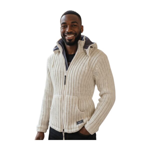 THC Schafwollstrickjacke gerippt weiß 713 6