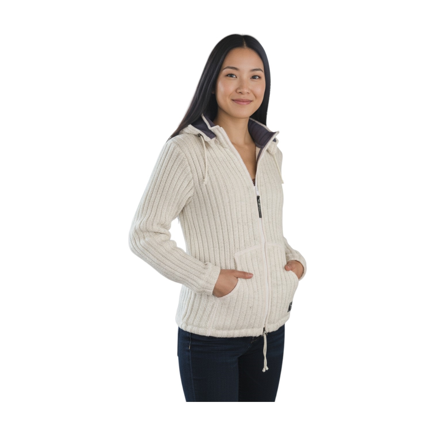 THC Schafwollstrickjacke gerippt weiß 713 7