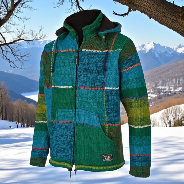 THC Strickjacke 826 Quadrate grün blau 5