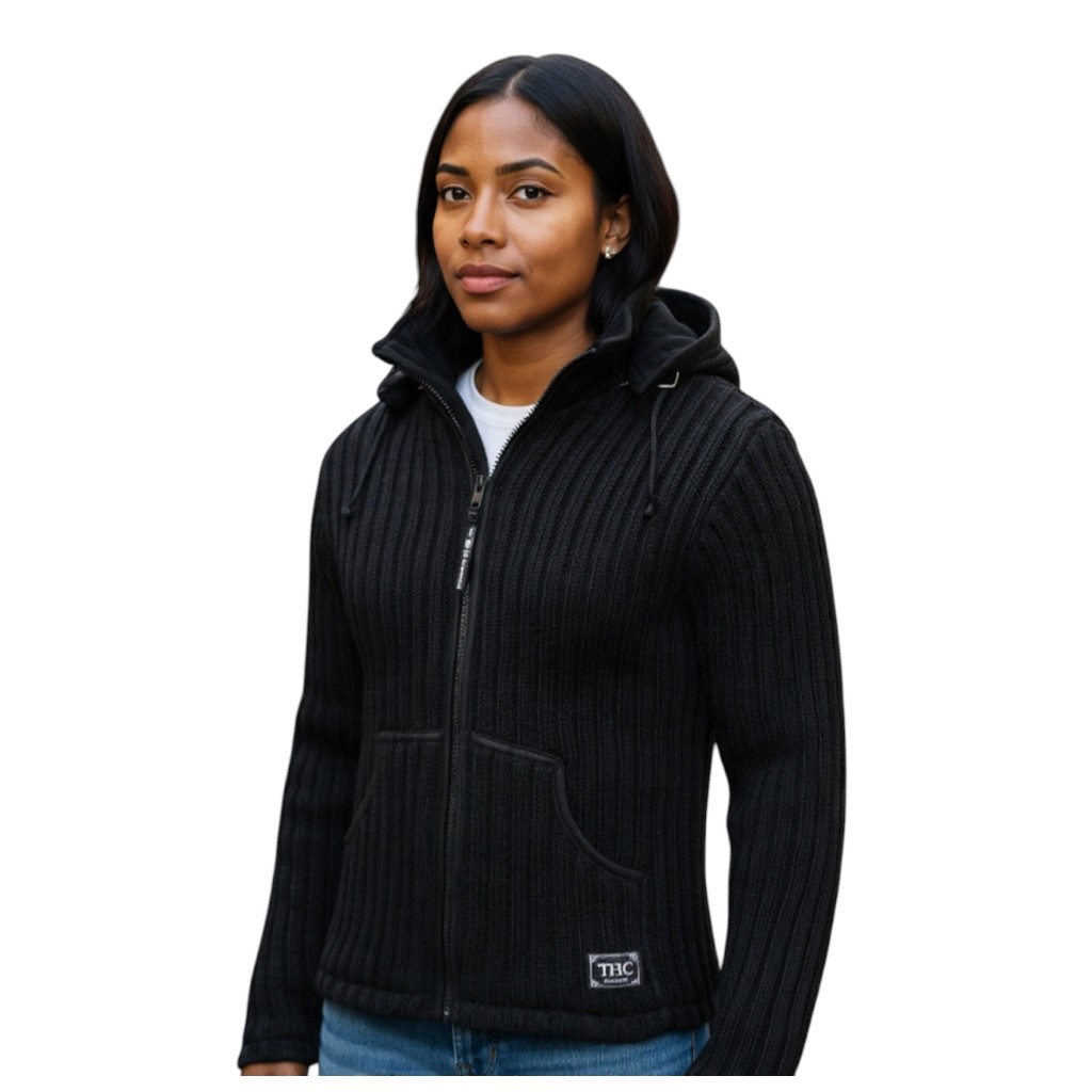 THC Schafwoll Strickjacke schwarz 721 6