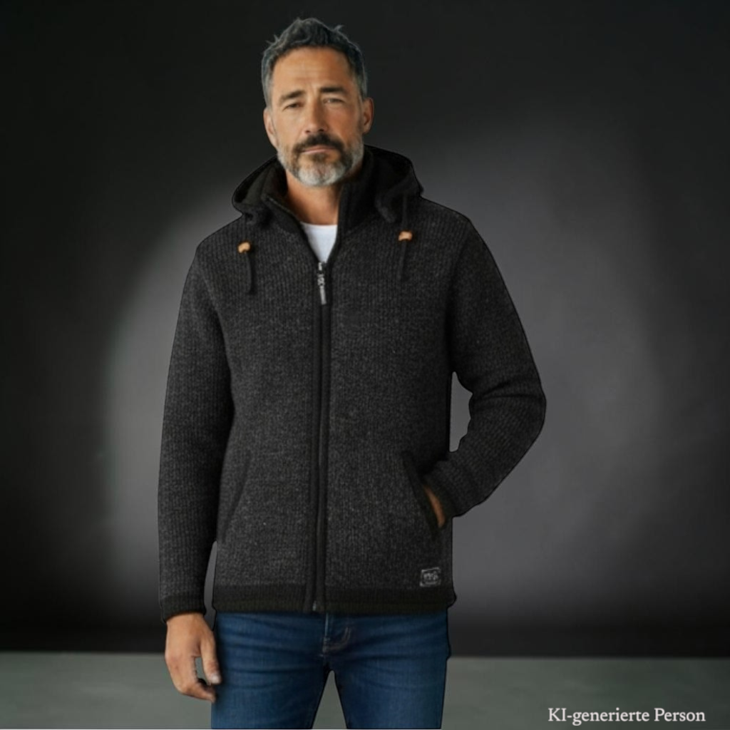 THC Schafwoll Strickjacke 810 anthrazit KI-Generiert Model 2